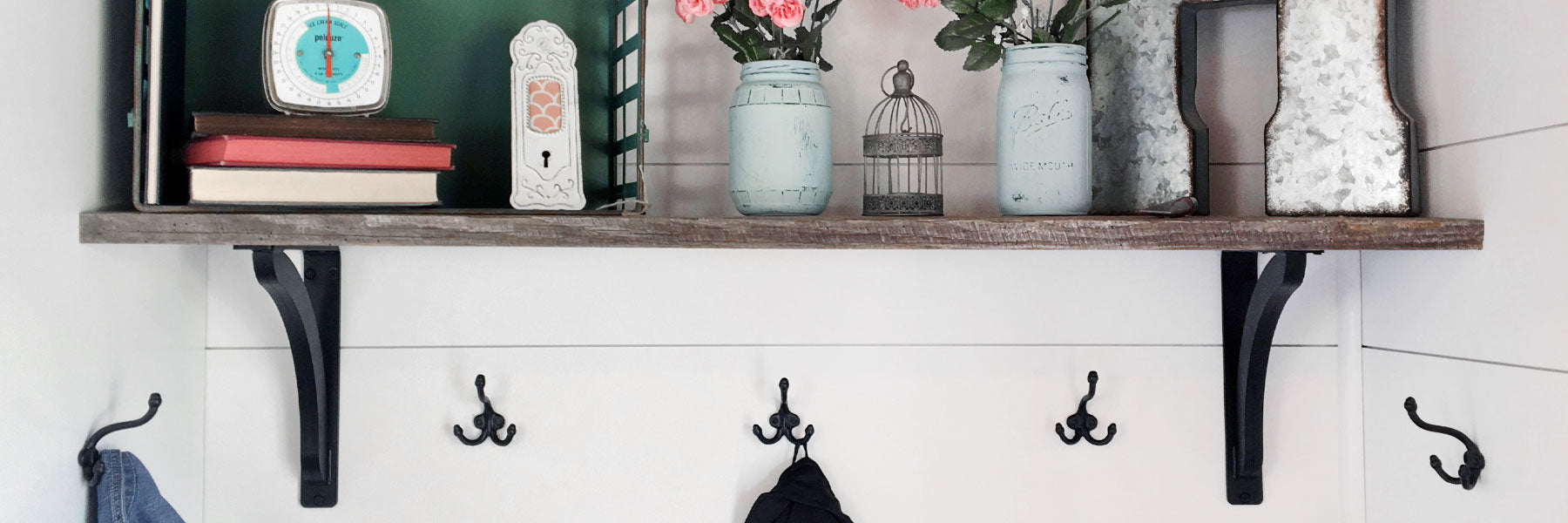 Decoarative heavy-duty metal shelf brackets for professional designers, contractors and home owners.