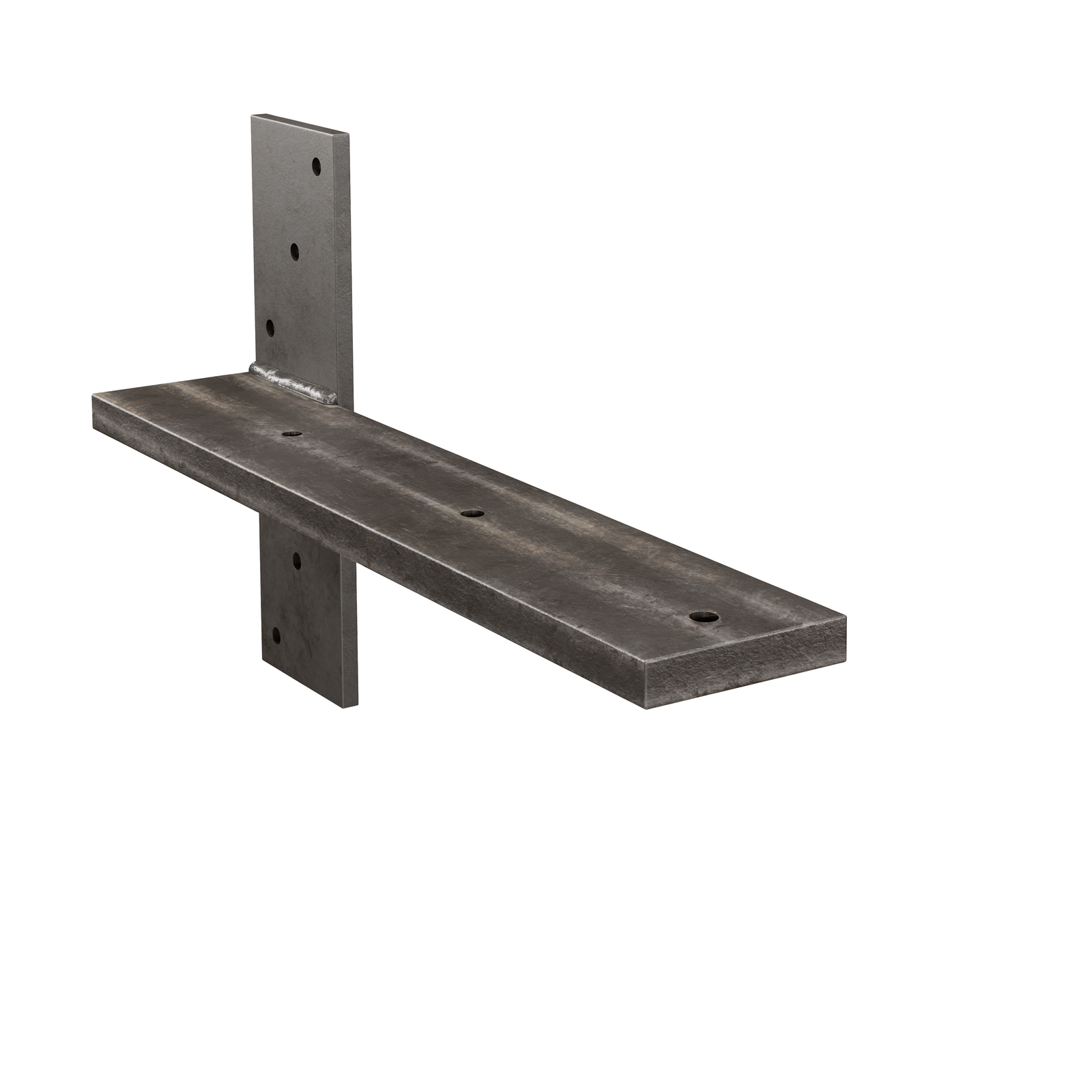 13.5-inch hidden stud mount floating countertop bracket in raw unfinished steel.