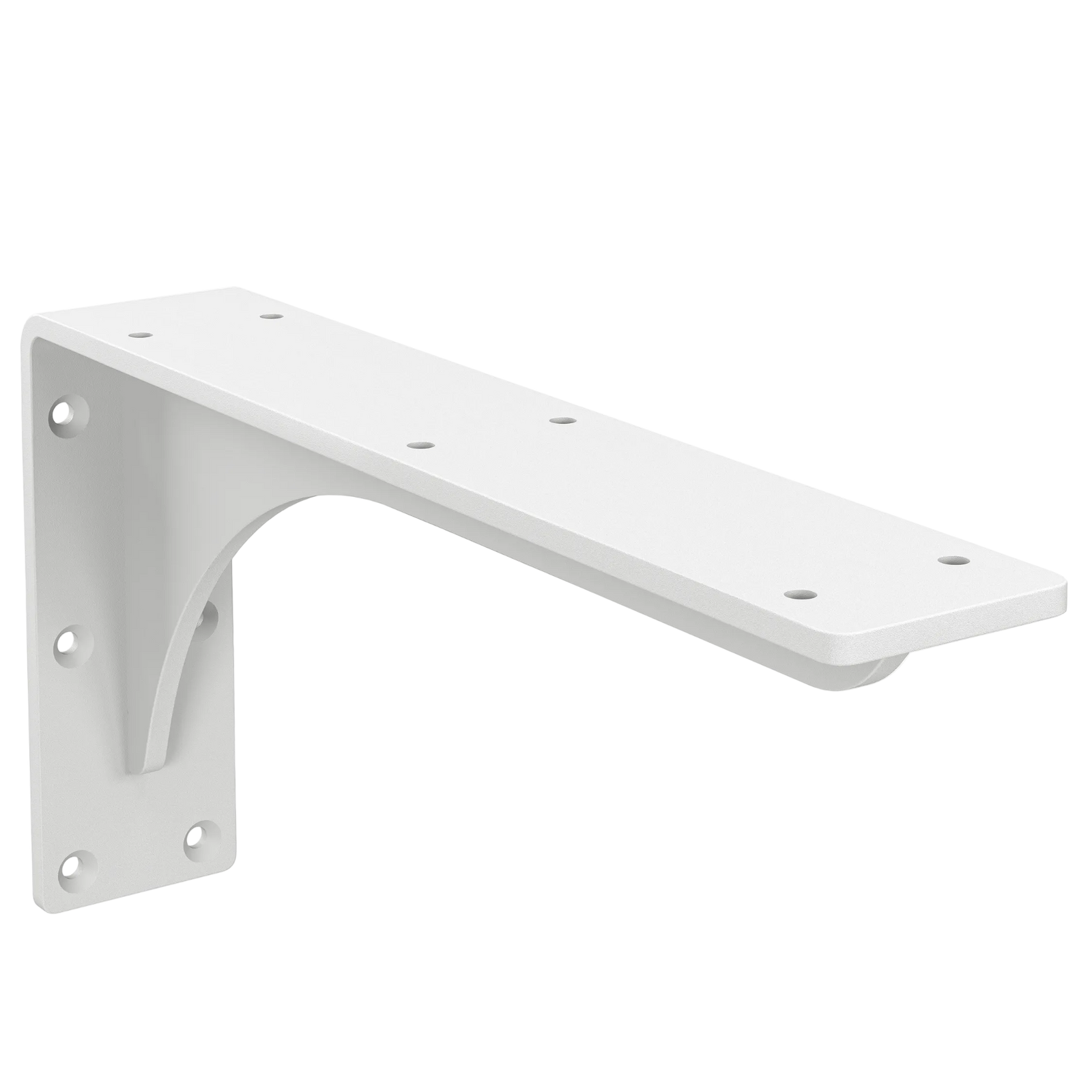 14-inch x 7-inch heavy-duty front mount countertop support bracket with gusset in white powder coat finish.