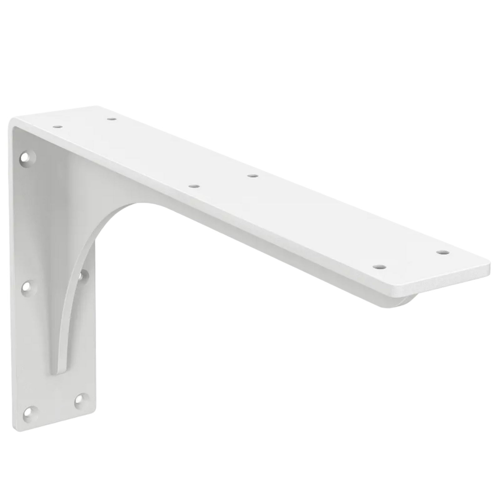 16-inch x 9-inch heavy-duty front mount countertop support bracket with gusset in white powder coat finish.