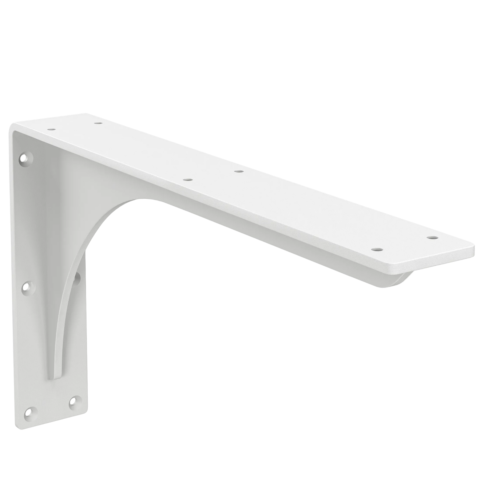 18-inch x 12-inch heavy-duty front mount countertop support bracket with gusset in white powder coat finish.