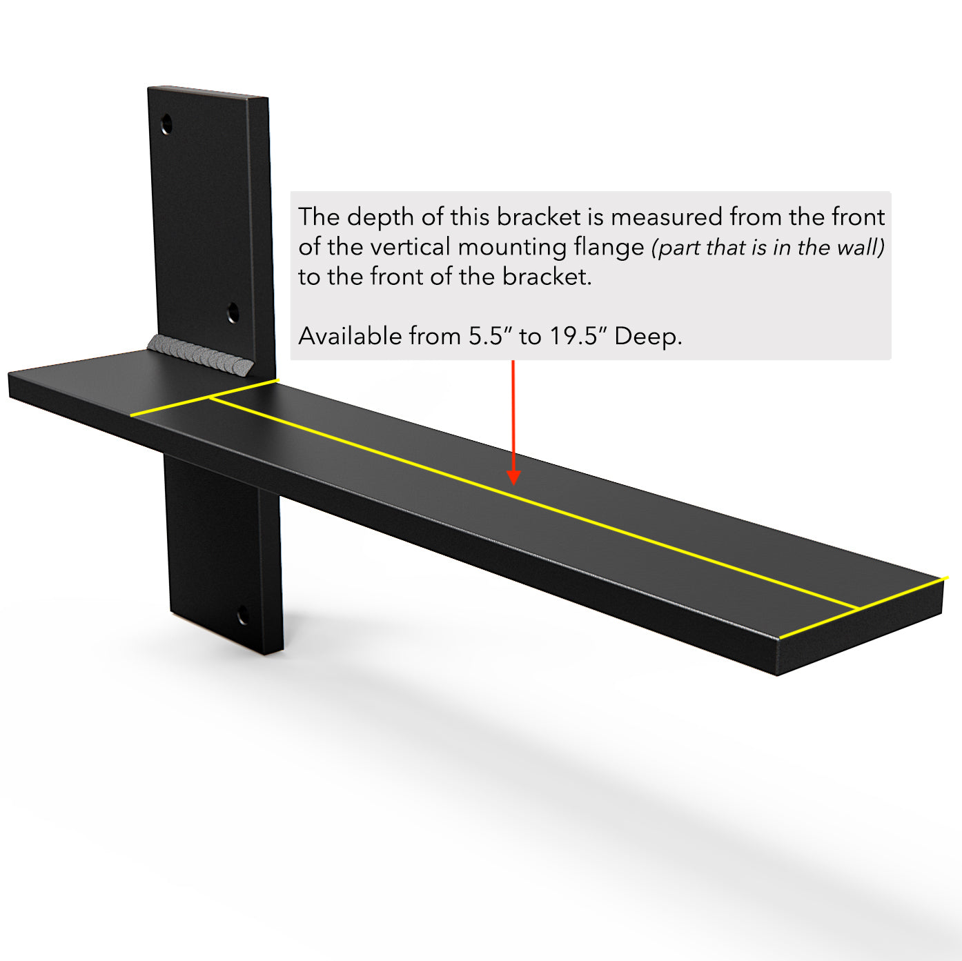 Floating Countertop Wall Bracket with annotated measurements. Provides detailed specifications for installation and support.