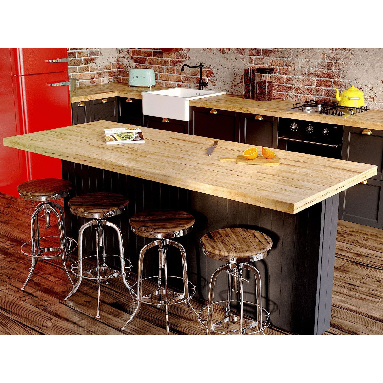 Knee wall Countertop Bracket provides countertop support on both sides of the knee wall by straddling the wall and providing cantilevered support on both sides.