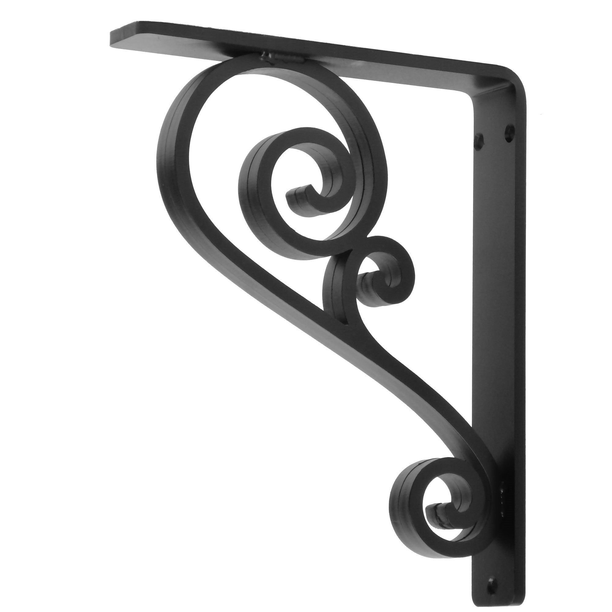 Pictured is our 1.5-inch wide Classic Scroll Iron Corbel with Black Iron Finish.
