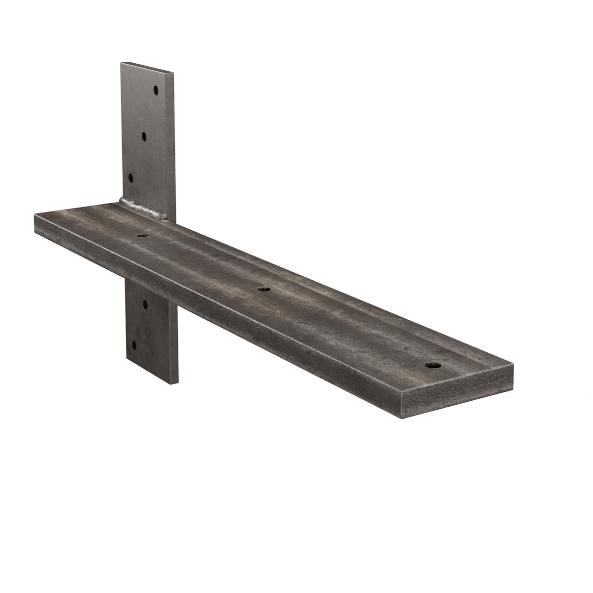 15.5-inch hidden stud mount floating countertop bracket in raw unfinished steel.