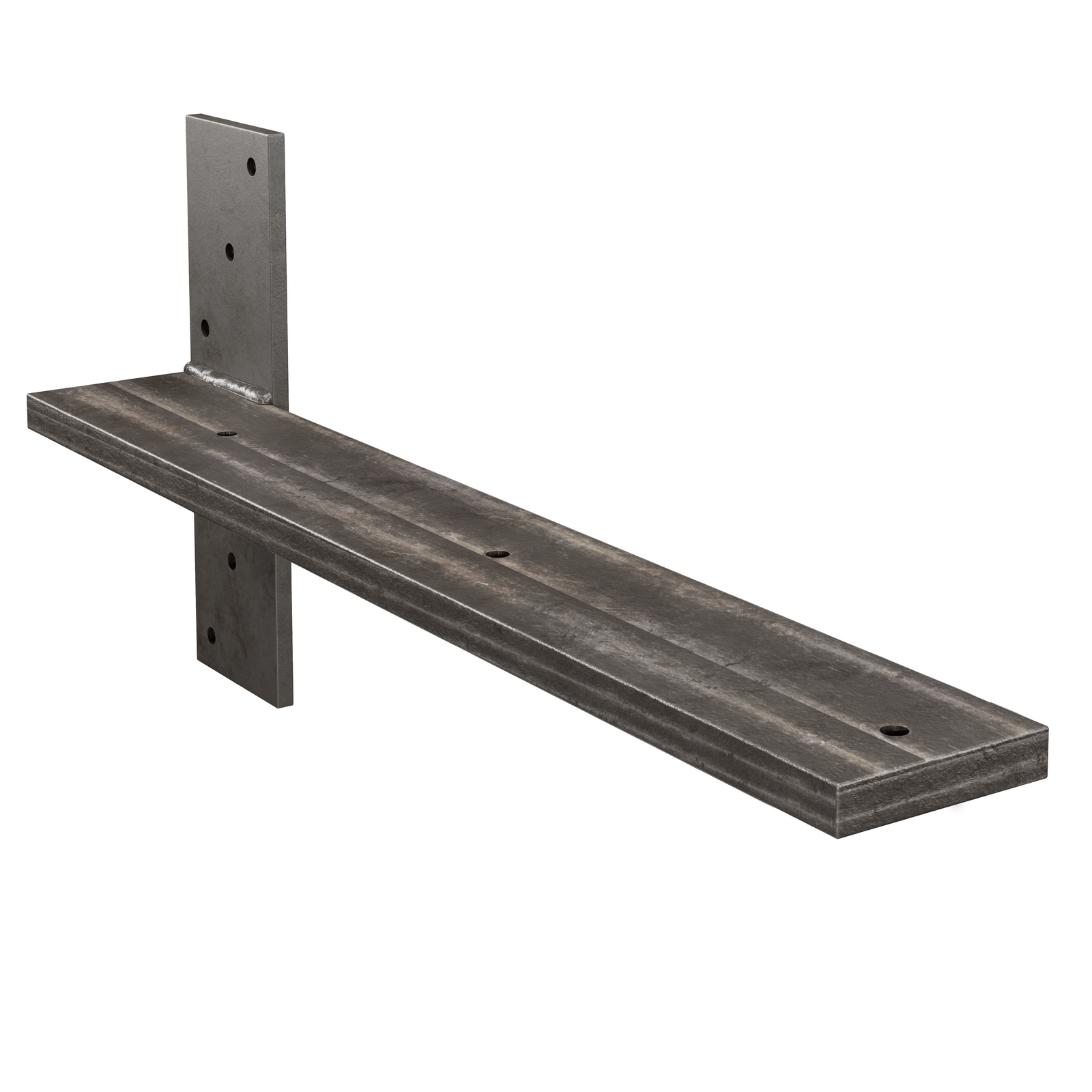 17.5-inch hidden stud mount floating countertop bracket in raw unfinished steel.