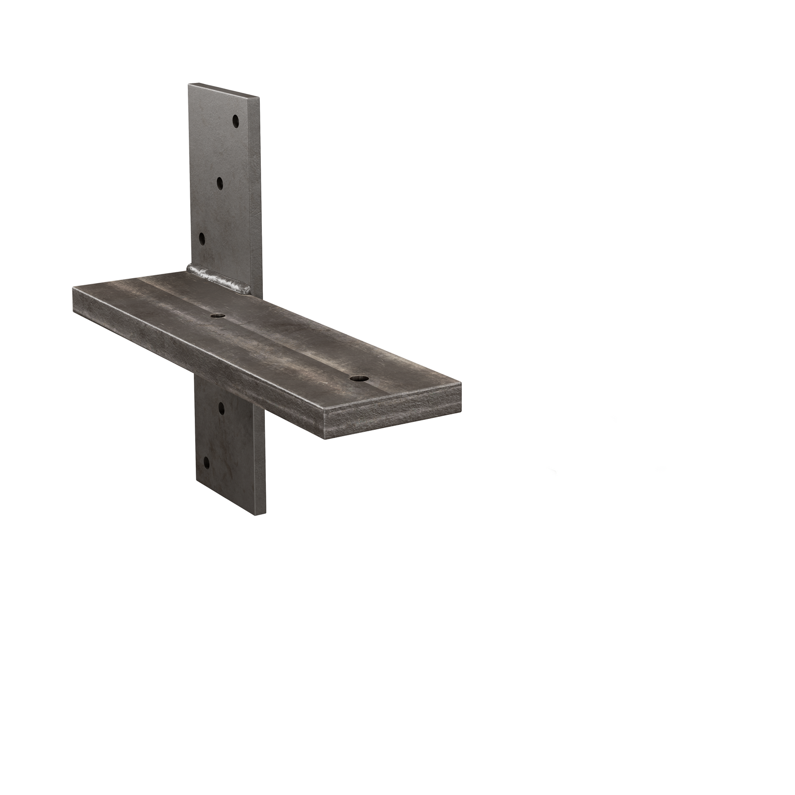 9.5-inch hidden stud mount floating countertop bracket in raw unfinished steel.