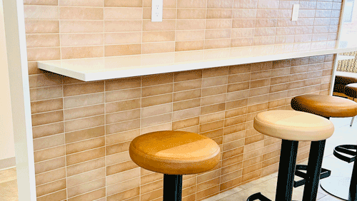 Floating countertop on a wall created using the Floating Countertop Wall Bracket S5.