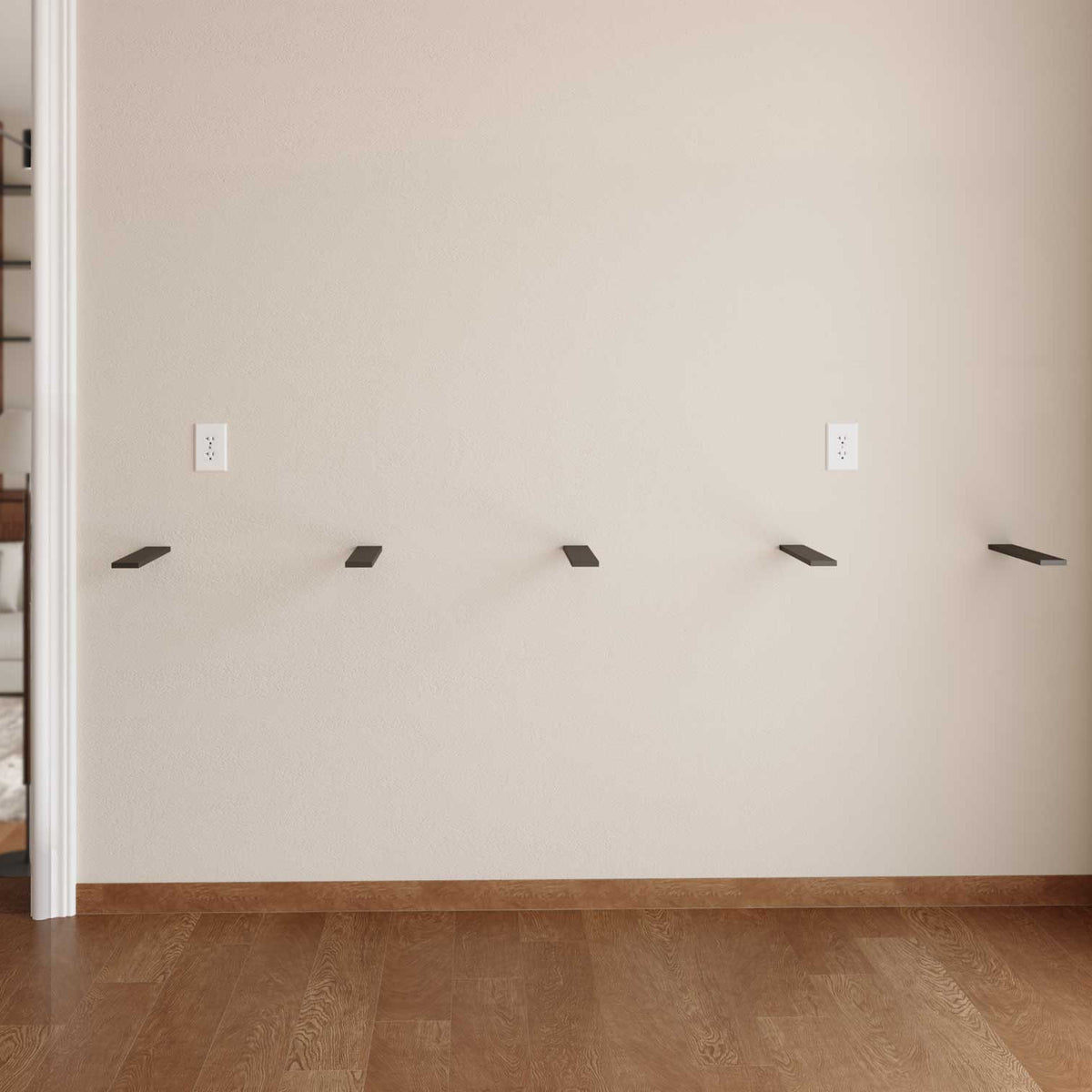 Floating Countertop Wall Brackets positioned on a finished wall before countertop installation.