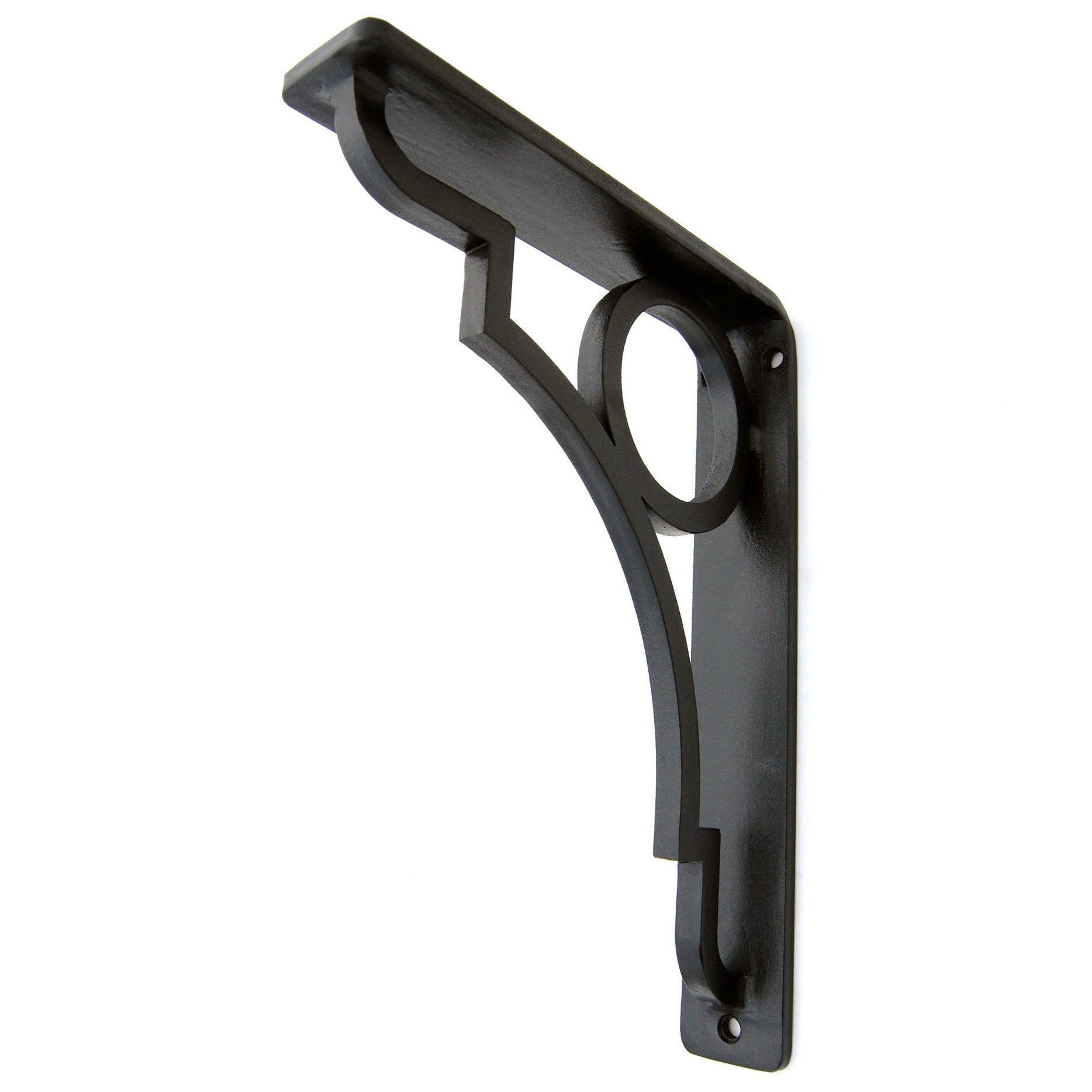 This is our Grant Iron Shelf Bracket with a black iron finish