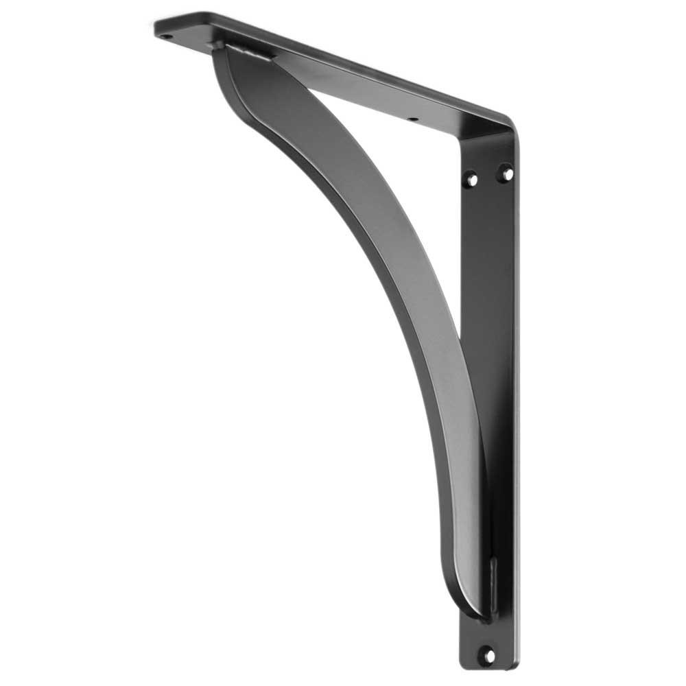 Pictured is the 10x12 Stout Shelf Bracket with Black Finish