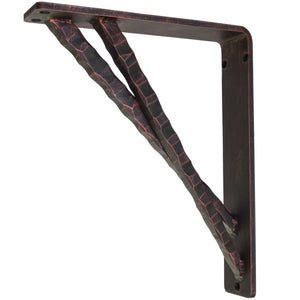 Pictured is the 2-inch wide hand-forged Torches Corbel with our aged bronze iron finish.